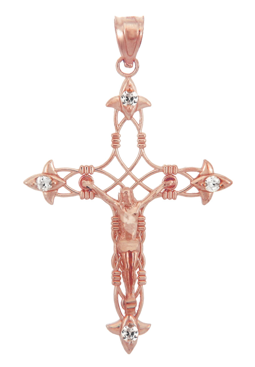 Rose Gold Crucifix Pendant The Fleur De Lis Crucifix