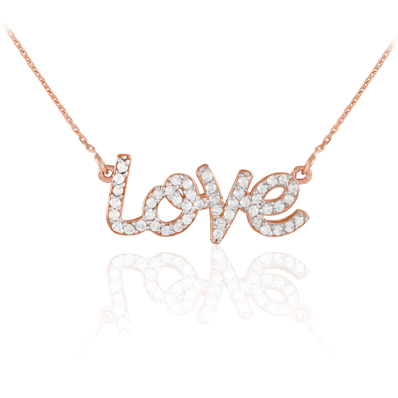 14k Rose Gold Love Diamond Necklace