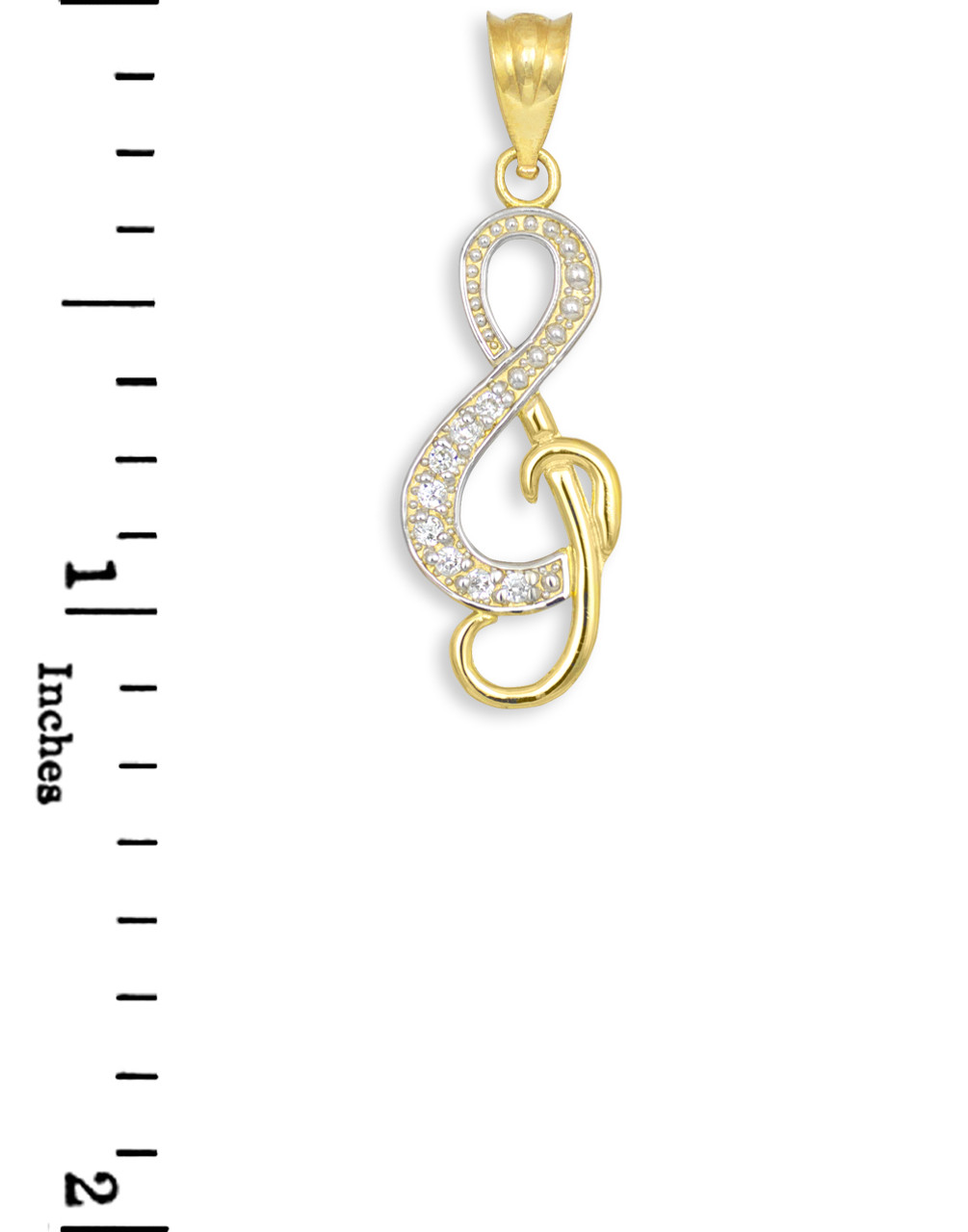 Diamond Studded Gold Treble Clef Music Pendant Necklace