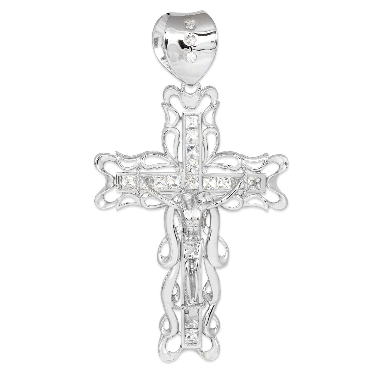 .925 Sterling Silver Large Cubic Zirconia Cross Crucifix Jesus Christ ...