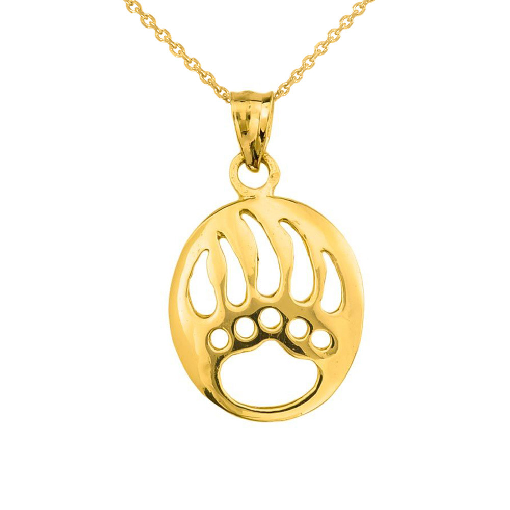 Yellow Gold Gold Bear Paw Print Pendant Necklace Yellow Gold | Factory Direct Jewelry