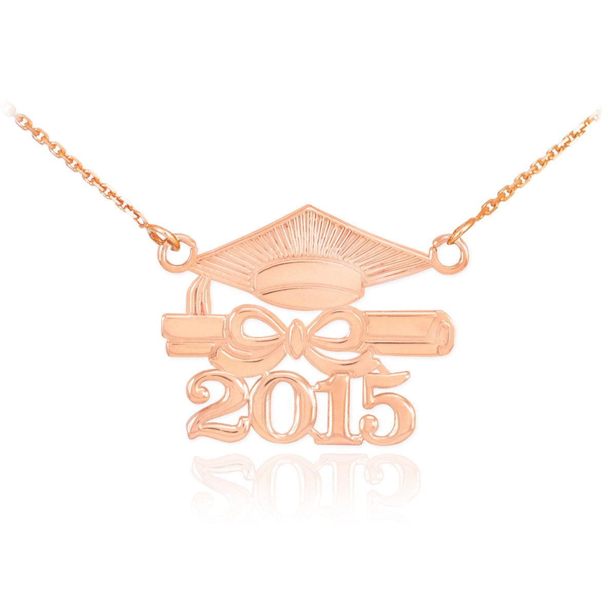 14K Rose Gold "CLASS OF 2015" Graduation Pendant Necklace