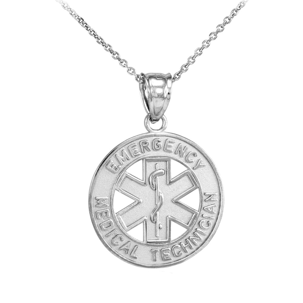 925 Sterling Silver Satin EMT Emergency Medical Technician Pendant Necklace