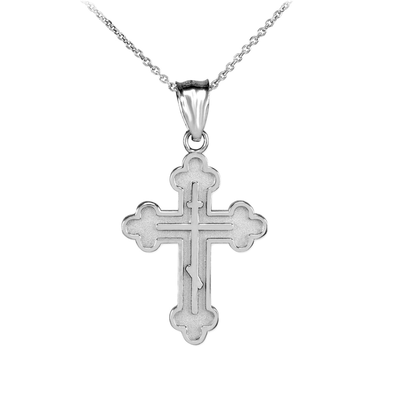 925 Sterling Silver Eastern Orthodox Russian Cross Pendant Necklace