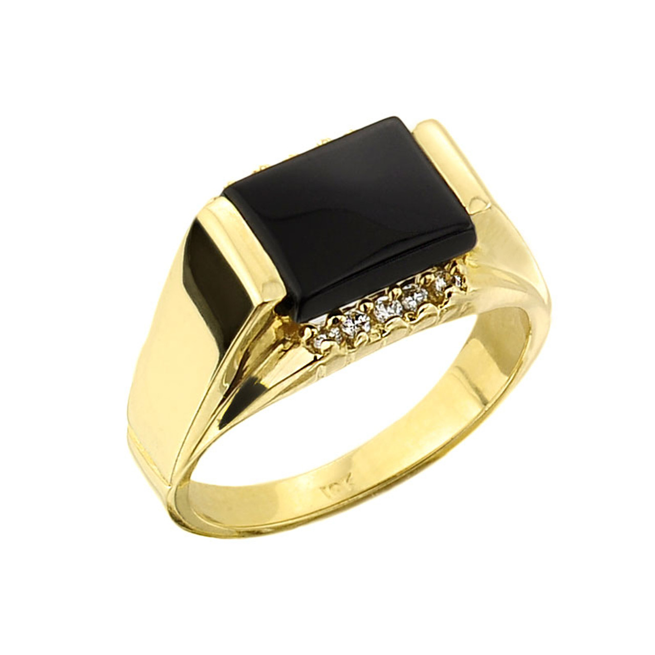 Yellow Gold Ring - Men's 14K Black Onyx Solid Back Ring