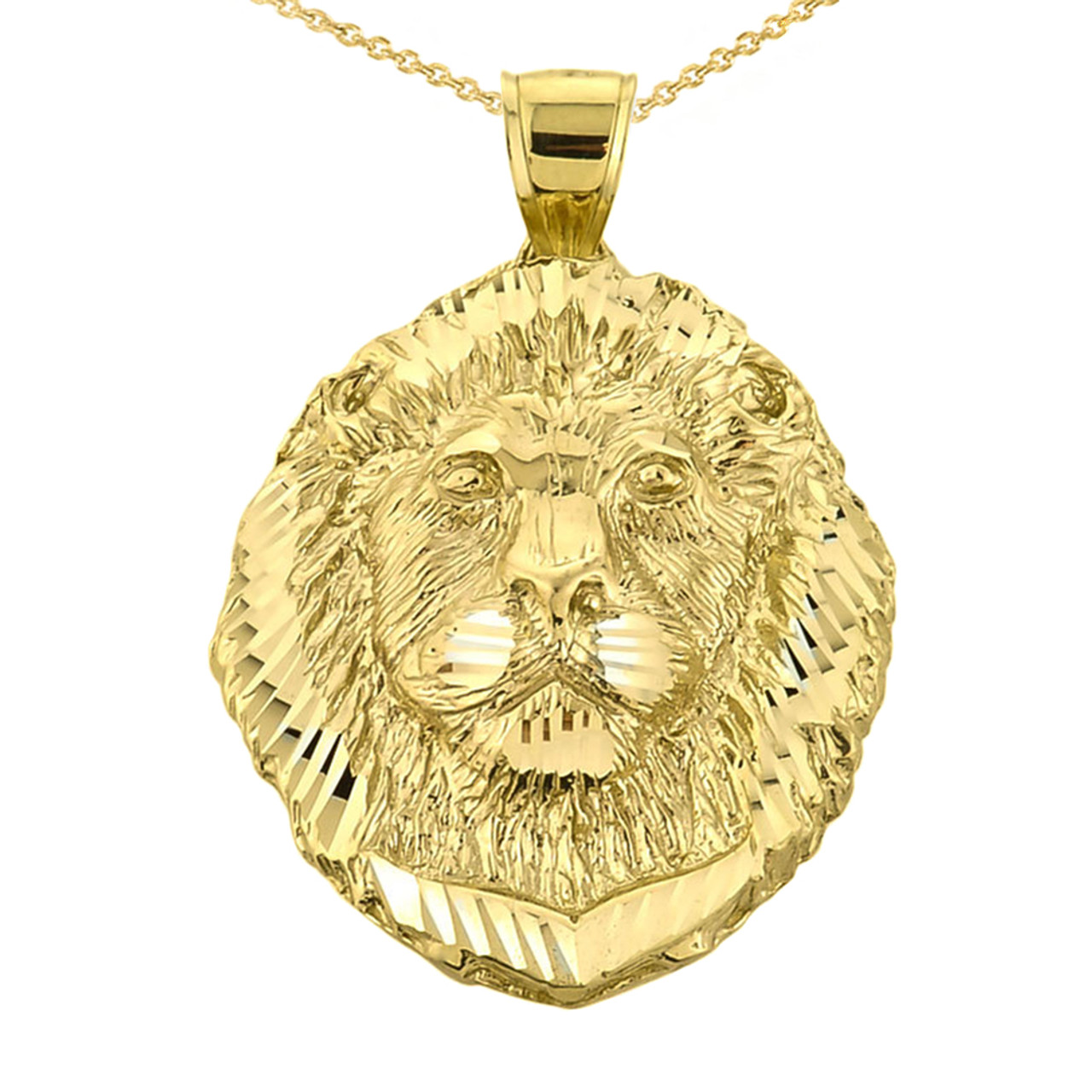 Yellow Gold Lion Head Charm Pendant Necklace