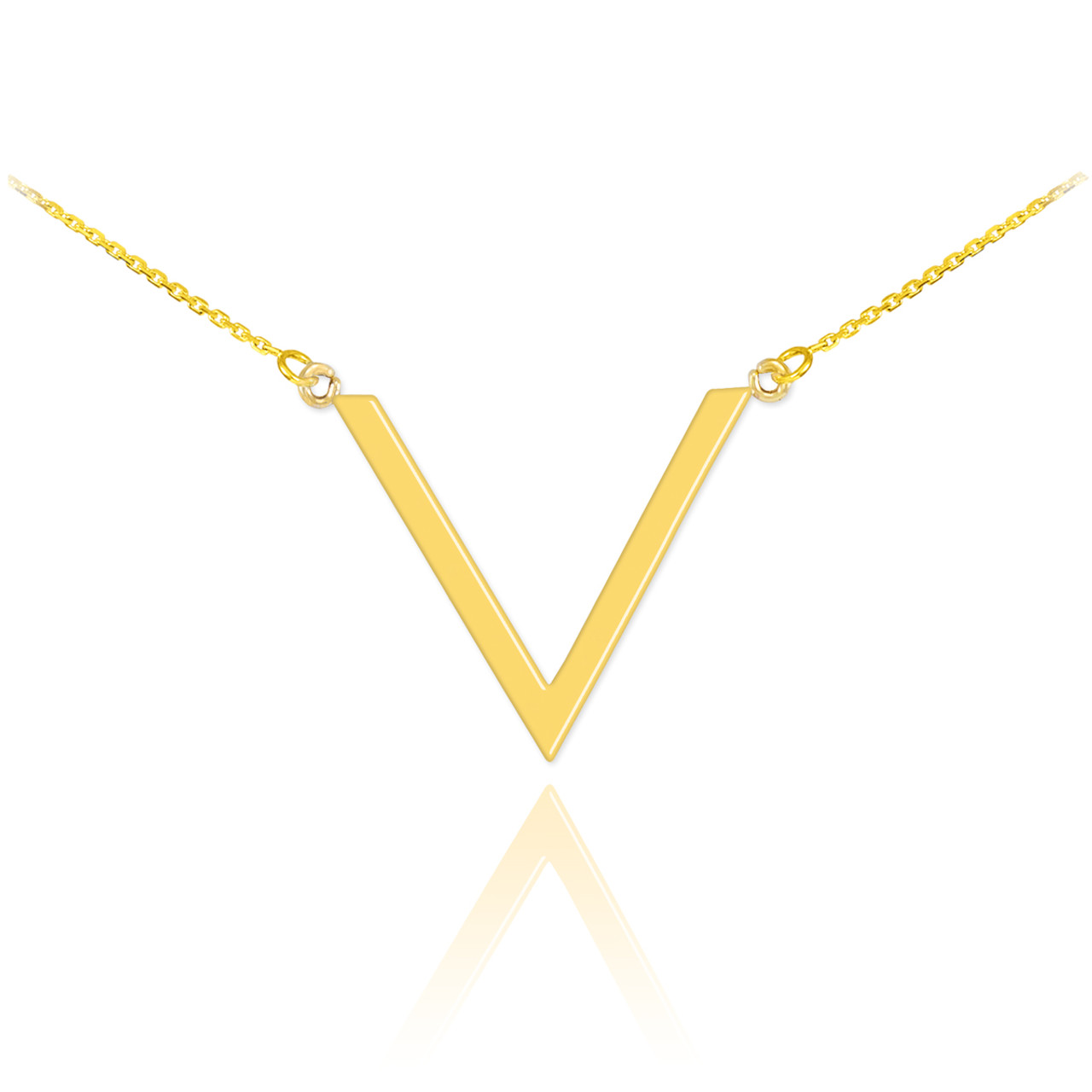 14K Polished Yellow Gold Letter V Shaped Initial Chevron Necklace