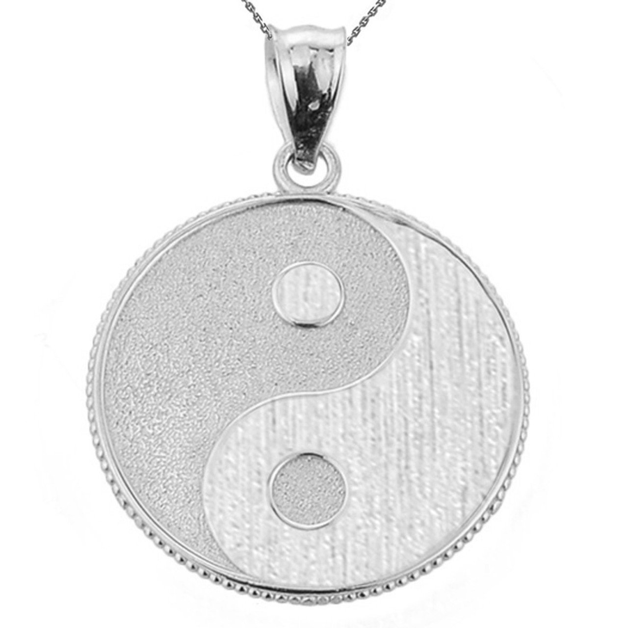 White Gold Chinese Yin & Yang Tai Chi Taoist Symbol Charm Pendant