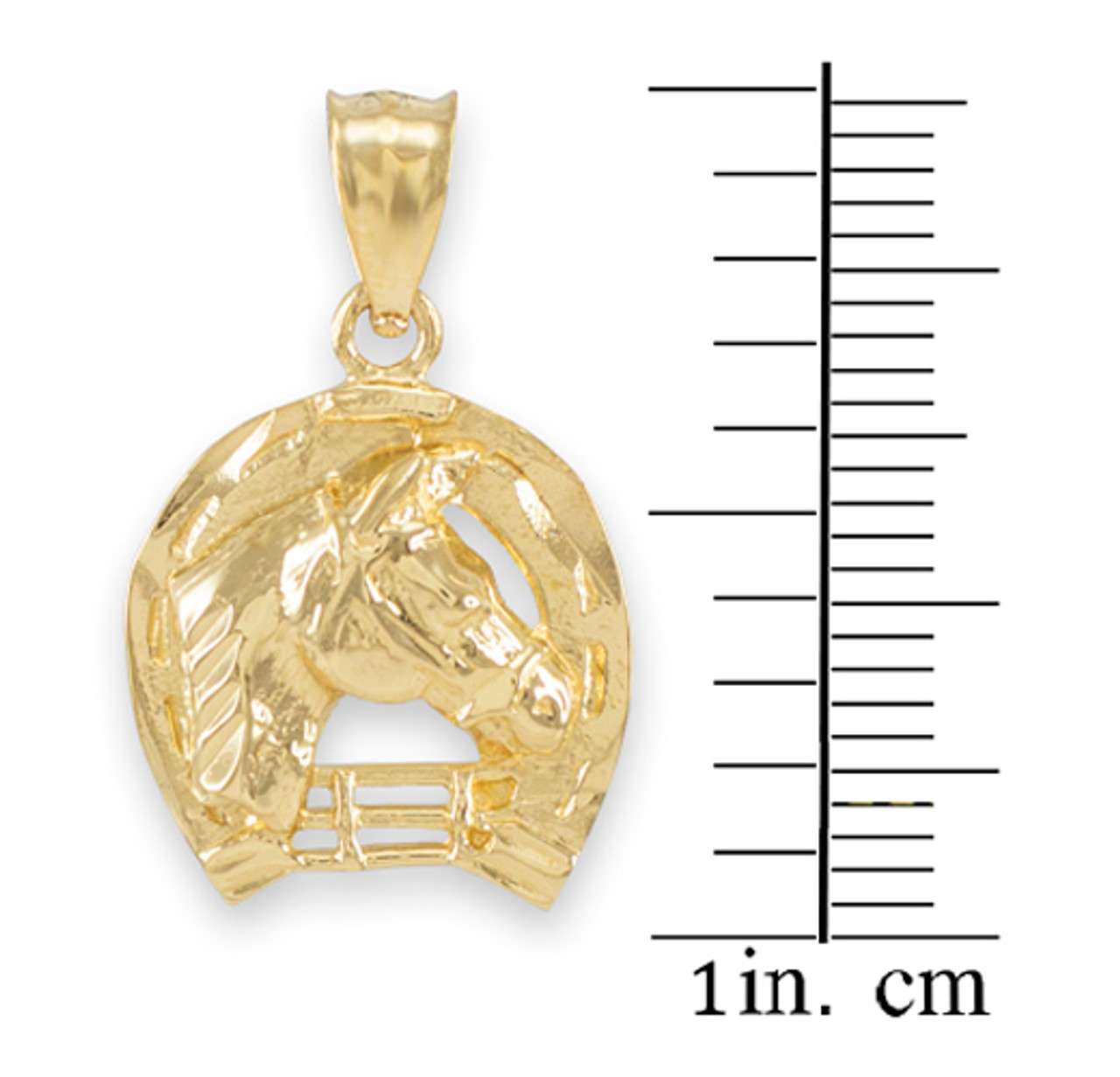 Gold Horseshoe with Horse Head Charm Pendant Necklace (Yellow, White and  Rose)