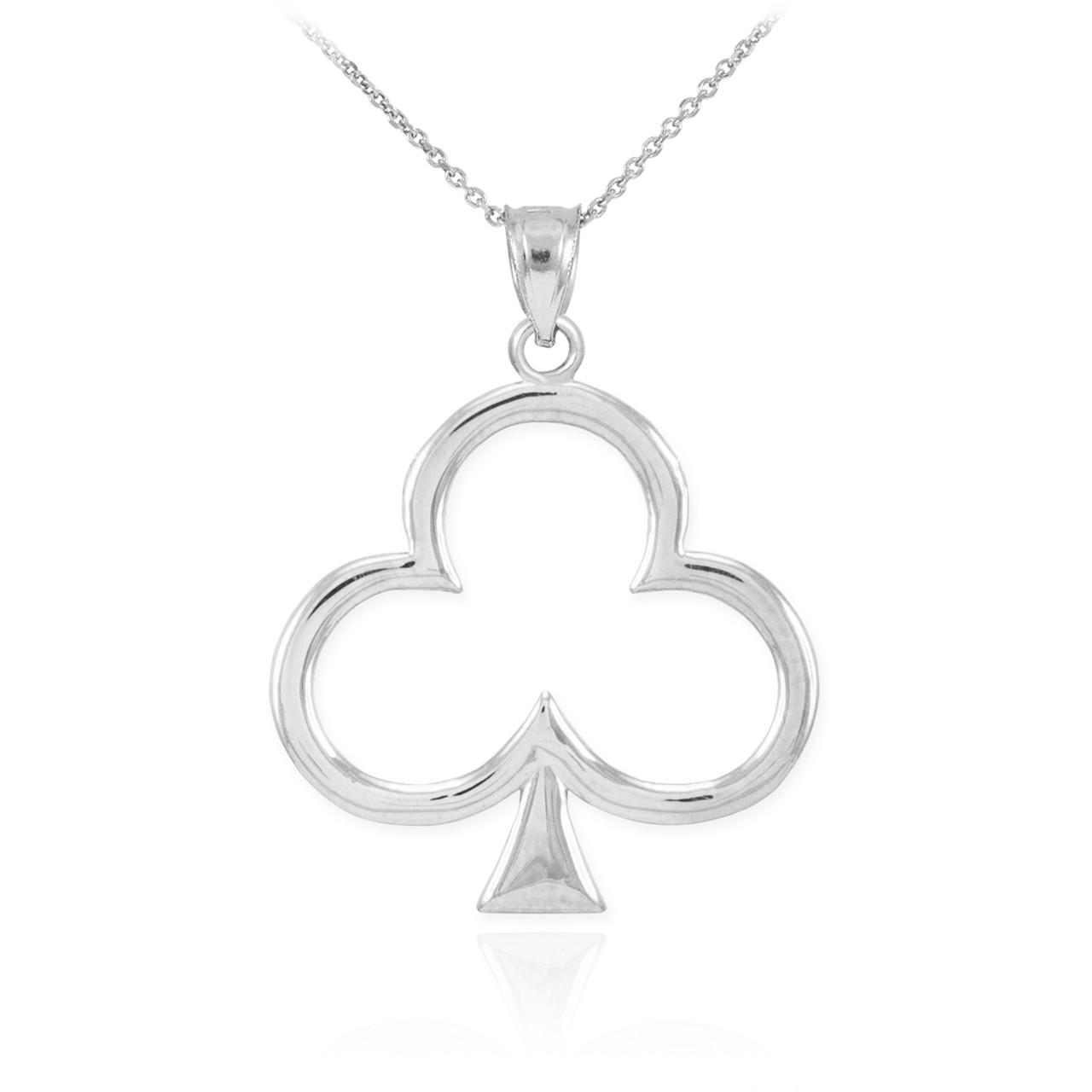 White Gold 3 Leaf Clover Lucky Shamrock Clubs Pendant Necklace