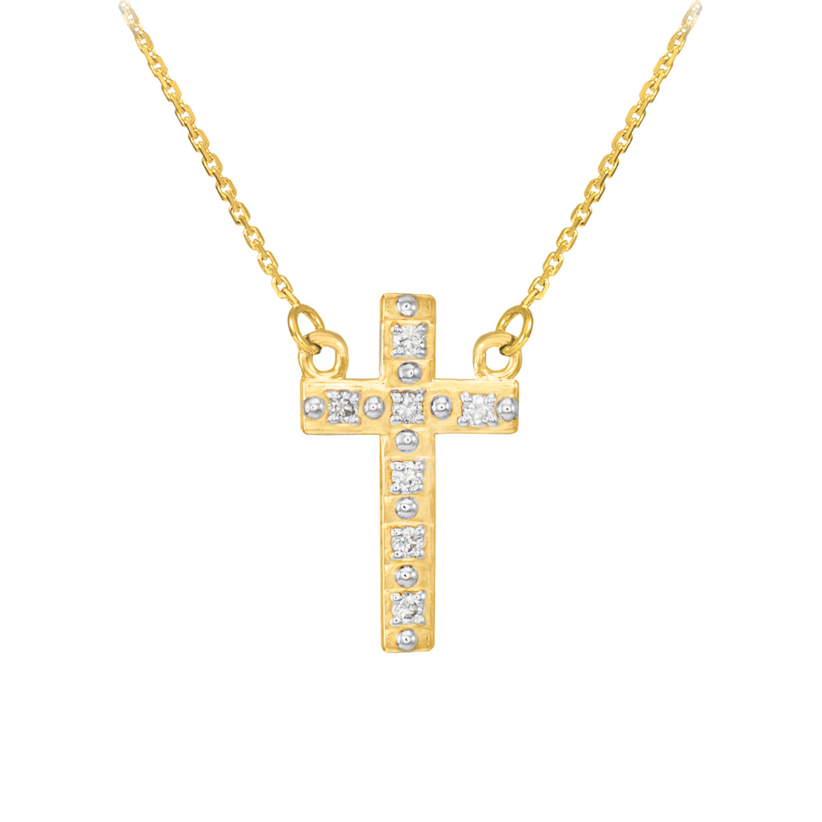 14k Gold Small Cross Necklace with 