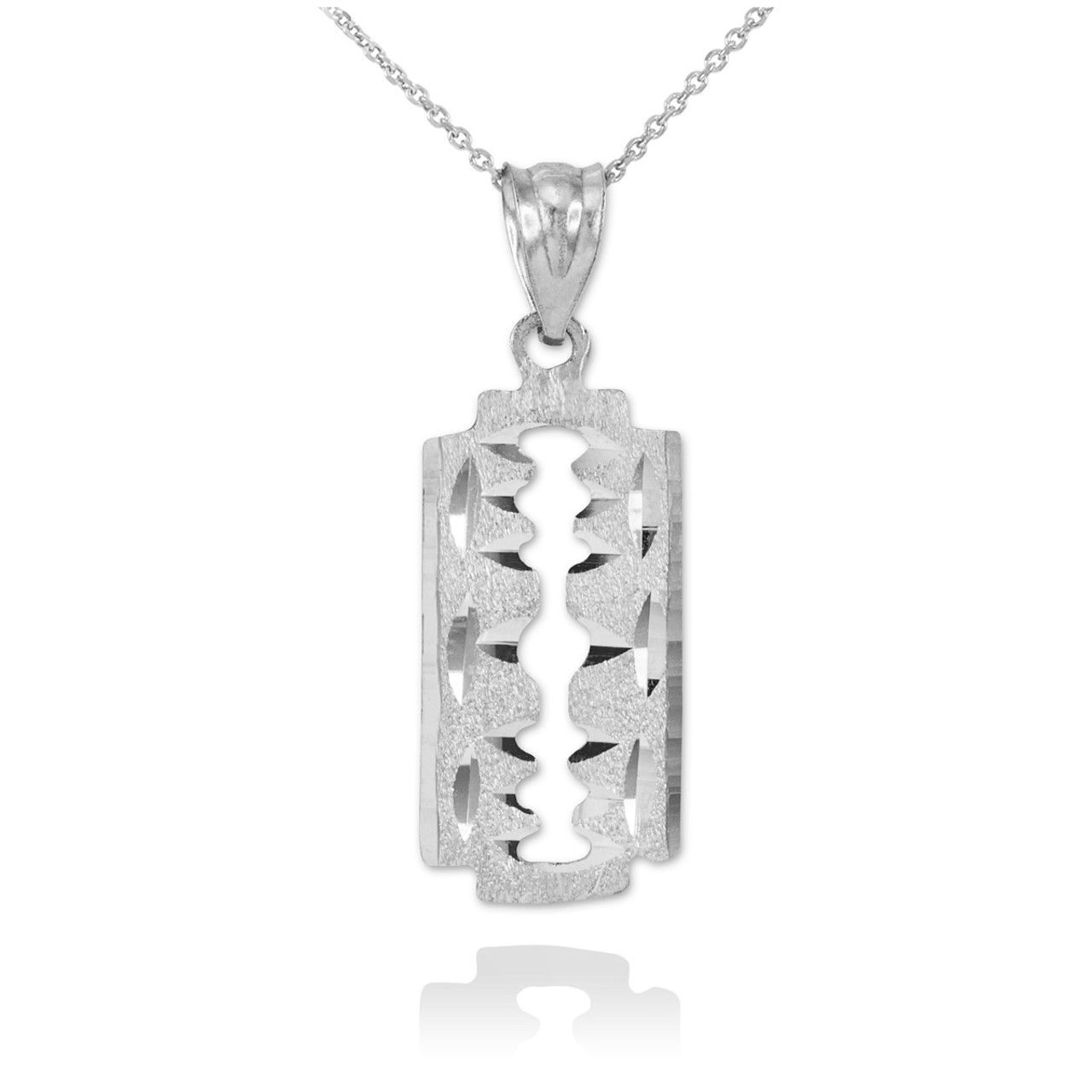 Sterling Silver Mens Razor Blade Pendant Necklace 18 Chain Solid 925  Sterling