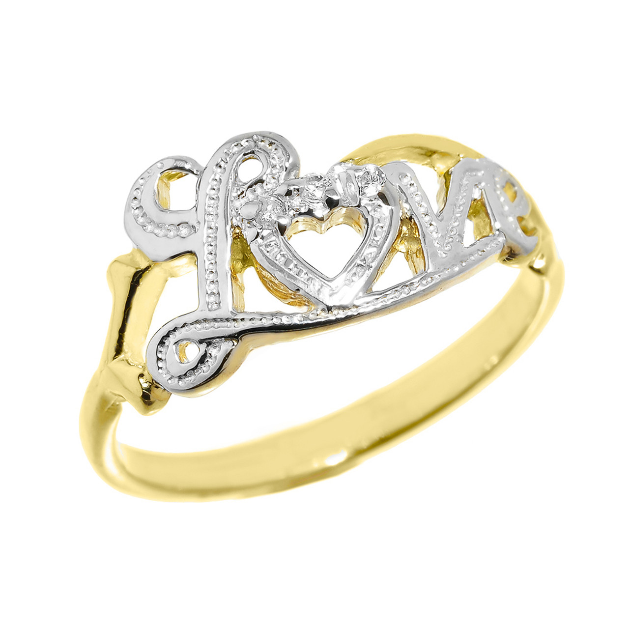 Love Script Yellow Gold Ring With Diamonds