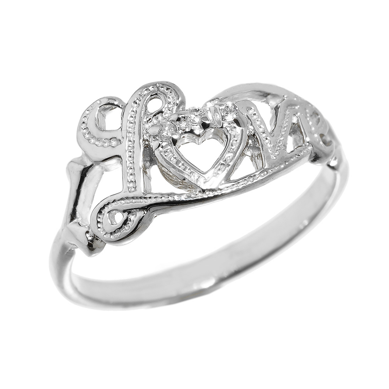 diamond love script ring