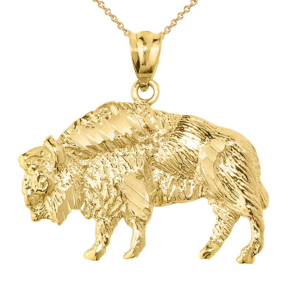 Yellow Gold Diamond Cut Buffalo Pendant