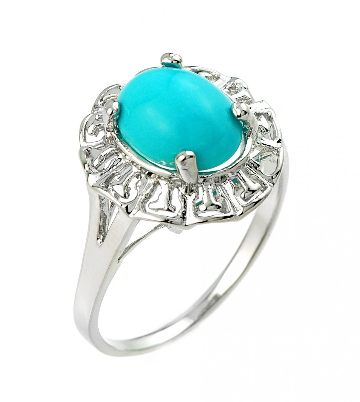 Sterling Silver Ladies Oval Turquoise Gemstone Ring