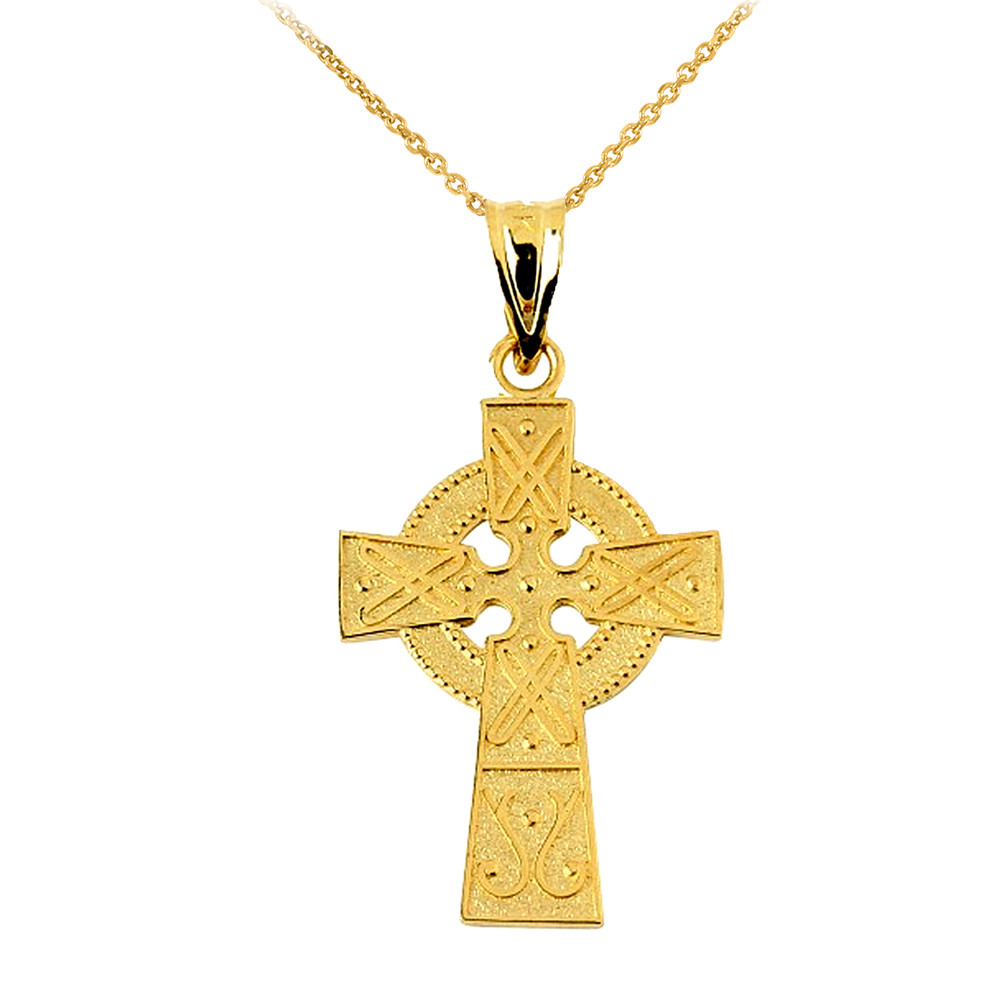Gold Celtic Charm Gaelic Cross Pendant Necklace Yellow M | Factory Direct Jewelry