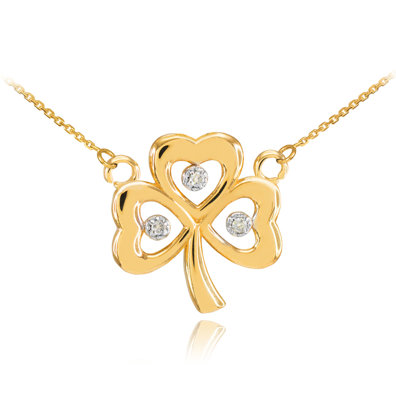 14K Gold 3-Leaf Diamond Clover Necklace