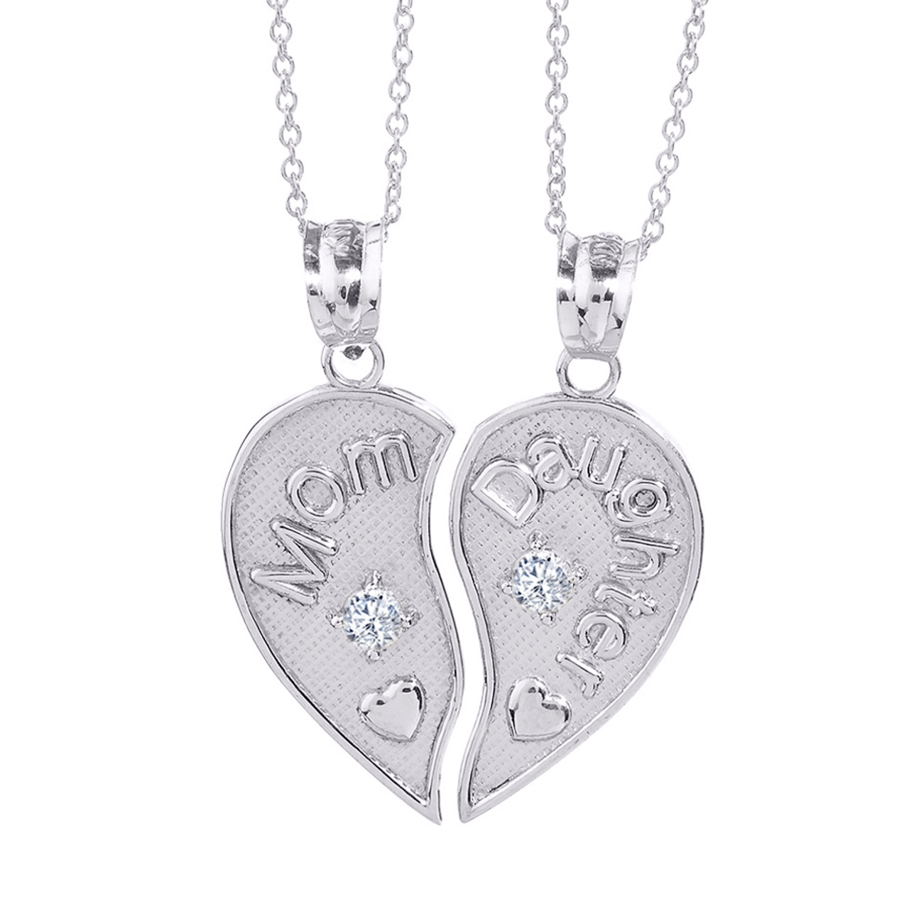 2pc Sterling Silver Mom And Daughter Heart Necklace Set