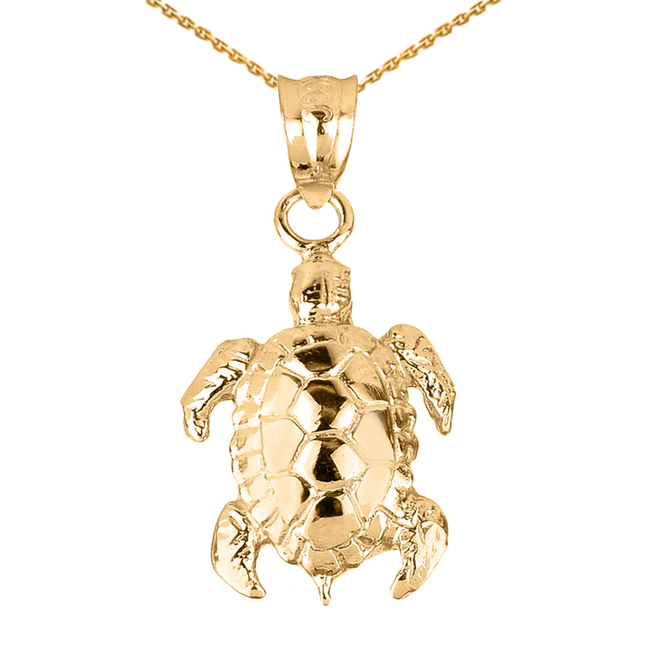 Solid Gold Detailed Shell Turtle Charm Pendant Necklace | eBay