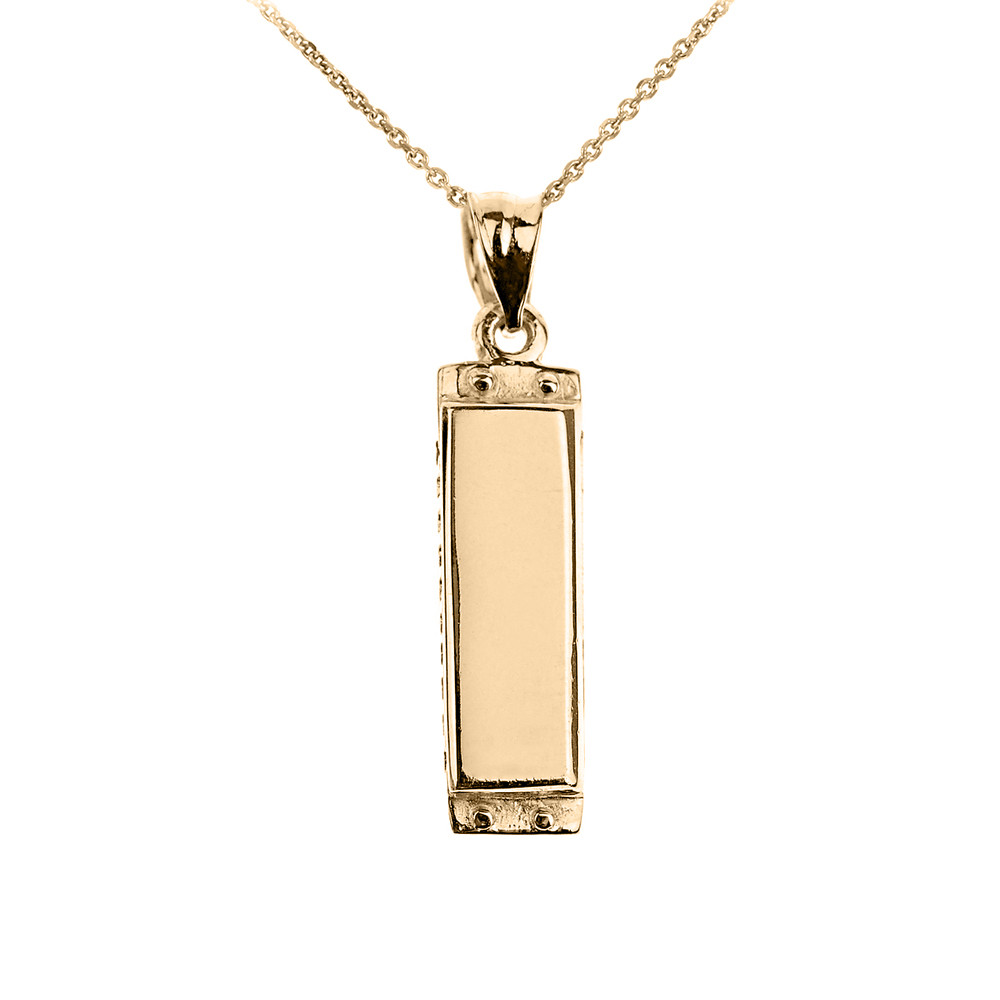 Gold Music Charm Harmonica Pendant 
