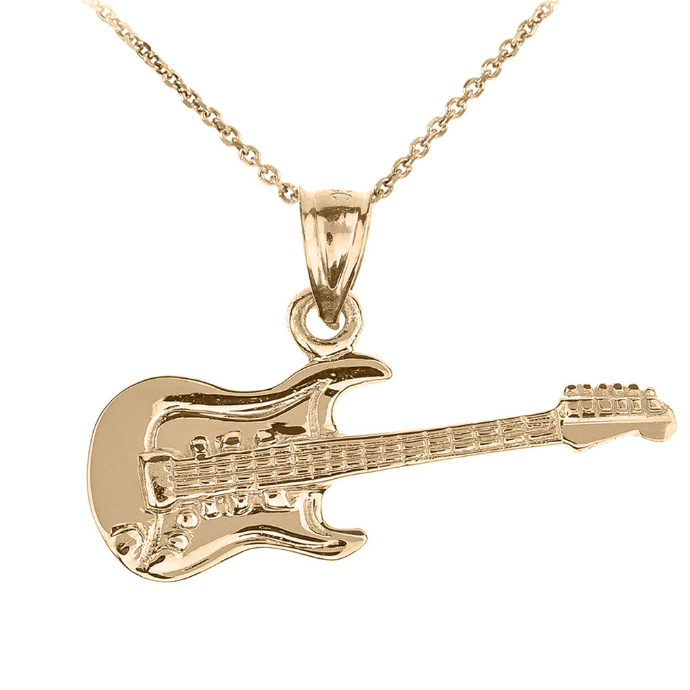 Gold Electric Guitar Pendant Necklace