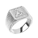 .925 Sterling Silver Egyptian Eye of Providence Pyramid Ribbed Men's Ring
