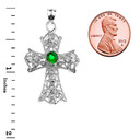 White Gold Art Deco Filigree Design CZ Cross Pendant