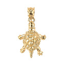 Solid Yellow Gold Turtle Charm Pendant Necklace