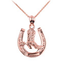 Rose Gold Lucky Horseshoe Charm Pendant Necklace