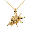 Yellow Gold Sea shell Charm Pendant Necklace