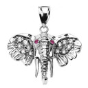 Sterling Silver Elephant Head Pendant Necklace with White and Red CZ