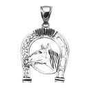 Sterling Silver Horseshoe with Horse Head Pendant Necklace