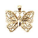 Yellow Gold Filigree Butterfly Pendant Necklace