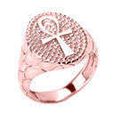 Rose Gold Egyptian Ankh Cross Men's Ring