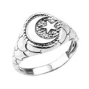 Sterling Silver Islamic Crescent Moon Unisex Ring