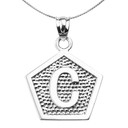 Sterling Silver Initial "C" Engravable Pentagon Shape Pendant Necklace