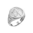 Gold Egyptian Eye of Horus Ankh Cross Beaded Signet Ring (Available in Yellow/Rose/White Gold)