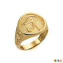 Gold Egyptian Eye of Horus Ankh Cross Beaded Signet Ring (Available in Yellow/Rose/White Gold)