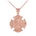 Rose Gold Firefighter Fire Rescue Badge Pendant Necklace