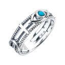 White Gold Milgrain Sideways Cross Turquoise Evil Eye Good Luck Ring