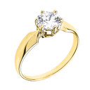 Yellow Gold Chevron Band 1.60 ct Cubic Zirconia Dainty Solitaire Engagement Ring