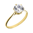 Yellow Gold 6 Prongs 2.80 ct Round CZ Dainty Solitaire Engagement Ring