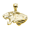 Yellow Gold Diamond Cut Roaring Lion Head Pendant