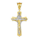 Gold INRI Cross Crucifix Holy Trinity Jesus Christ Pendant(Available In Tri Tone And Two Tone Gold)