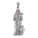 Sterling Silver Santa Muerte Red CZ Pendant