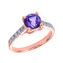 Rose Gold Diamond and Amethyst Solitaire Engagement Ring