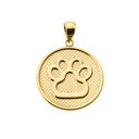 Yellow Gold Dog Paw Print Disc Pendant Necklace