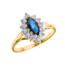 Gold Diamond and Marquise Sapphire Proposal Engagement Ring(Available In Yellow/Rose/White Gold)