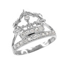 White Gold Queen Crown CZ Ring